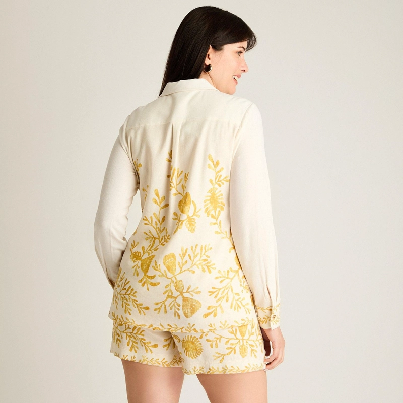 BLUSA LINO MANGA LARGA CON ESTAMPADO Y CUELLO CAMISERO - 2