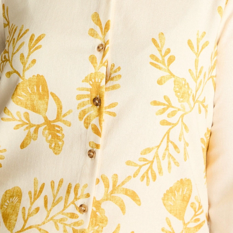 BLUSA LINO MANGA LARGA CON ESTAMPADO Y CUELLO CAMISERO - 3