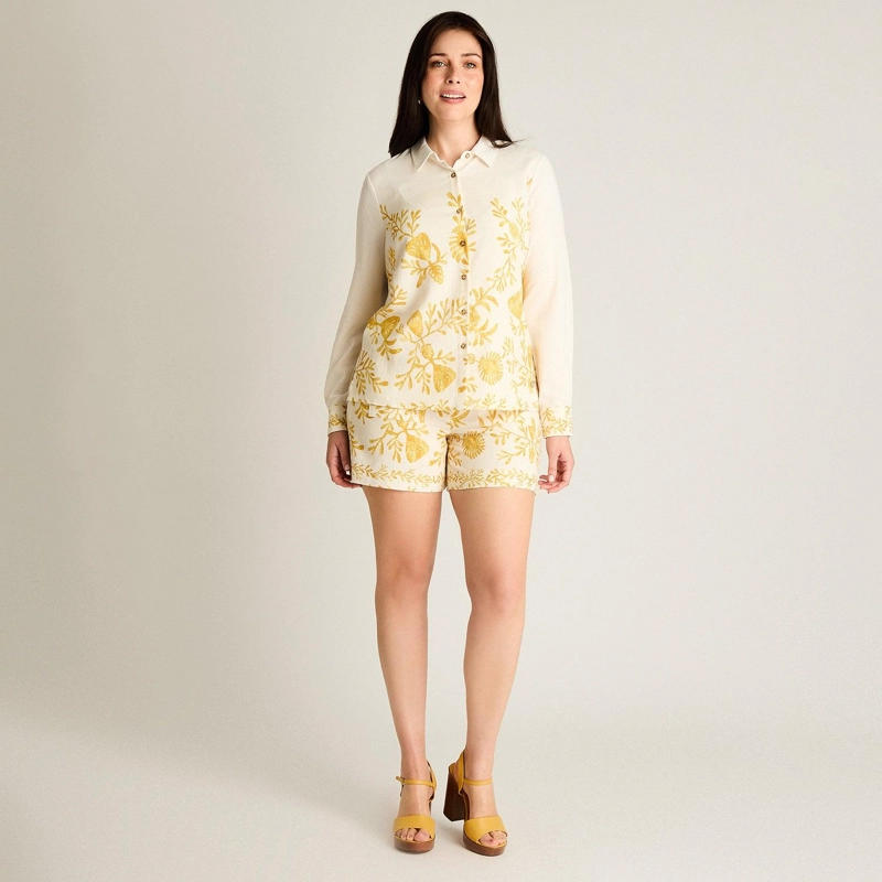 BLUSA LINO MANGA LARGA CON ESTAMPADO Y CUELLO CAMISERO - 4