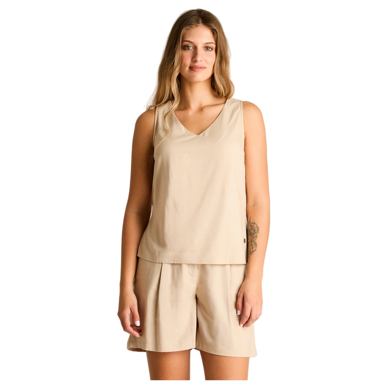 BLUSA BEIGE SIN MANGAS NO ELASTICADO CALCE NORMAL - 1