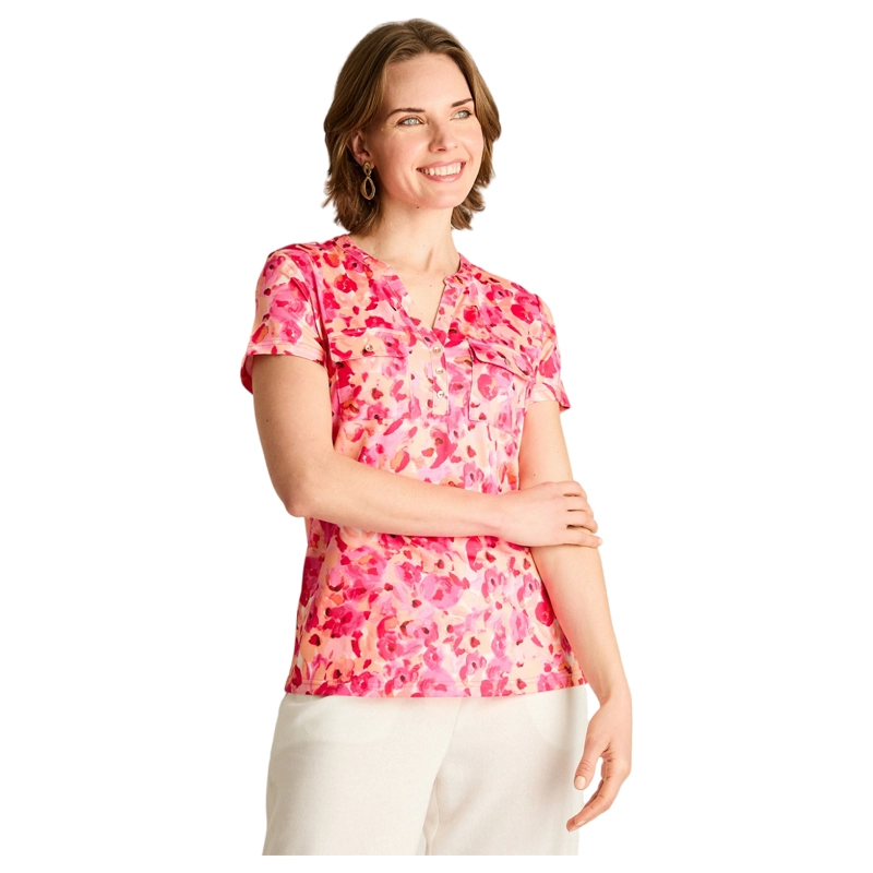 POLERA FUCSIA ESTAMPADO FLORAL MANGA CORTA - 1
