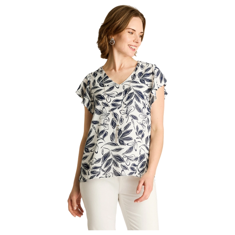 BLUSA AZUL FLORAL MANGA CORTA - 1