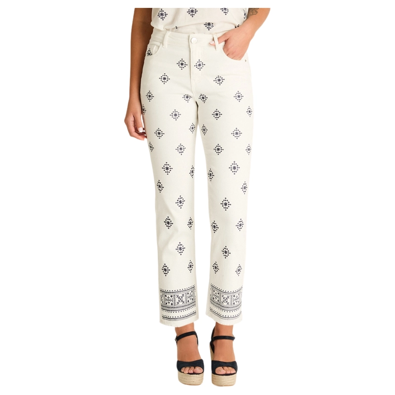 JEANS BLANCO RECTO CON ESTAMPADO BOHO CALCE NORMAL - 1