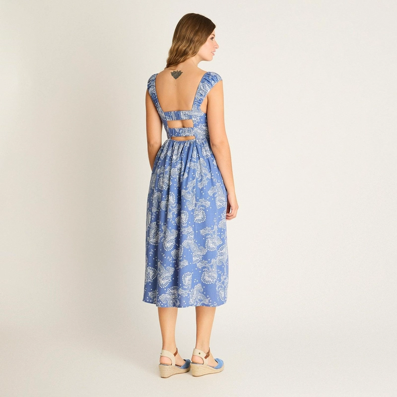 VESTIDO MIDI AZUL ESTAMPADO MEDITERRANEO - 2