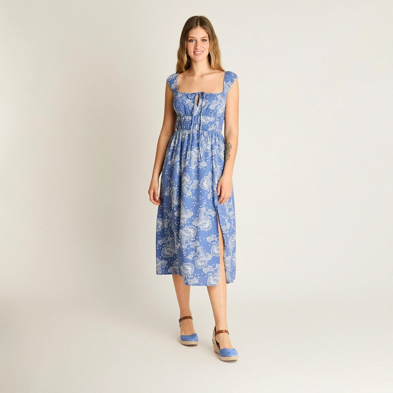 VESTIDO MIDI AZUL ESTAMPADO MEDITERRANEO - 4