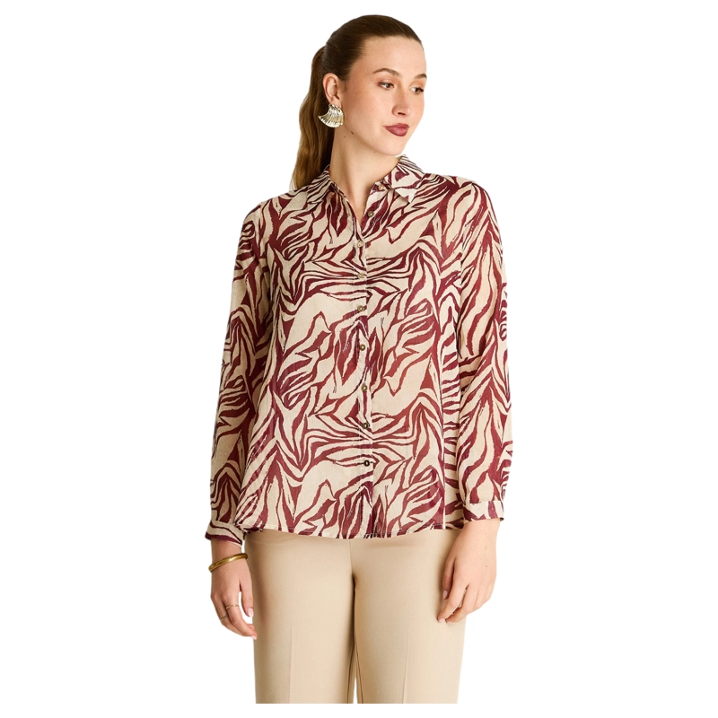 BLUSA CAMISERA BURDEO ESTAMPADA CON LUREX - 1