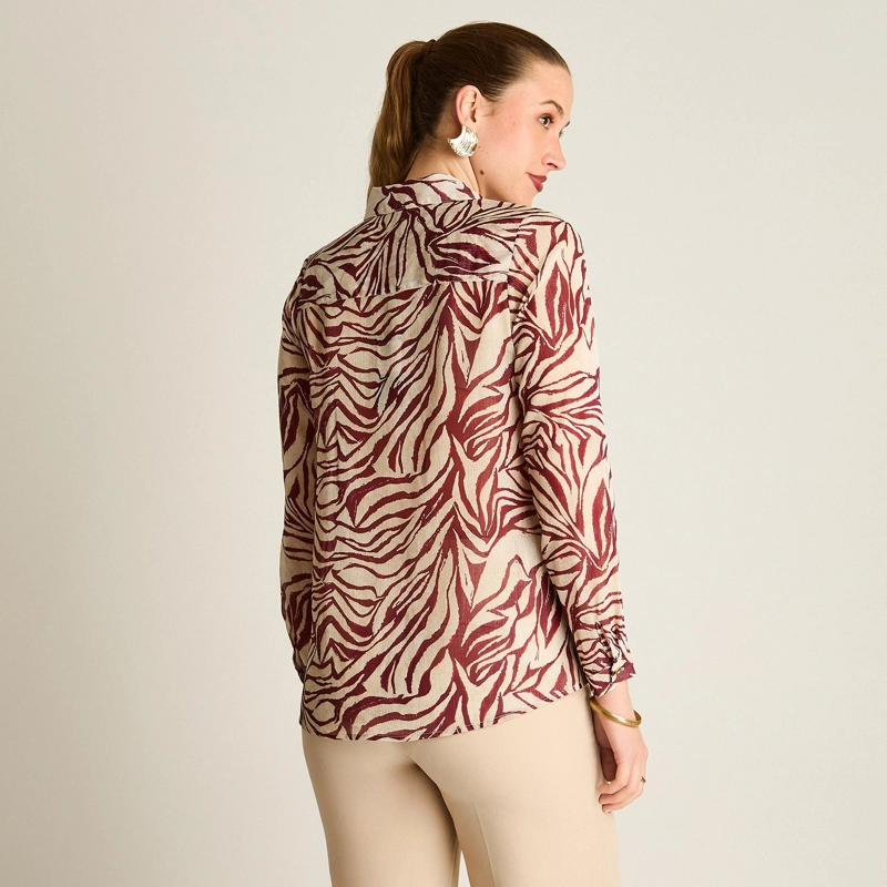 BLUSA CAMISERA BURDEO ESTAMPADA CON LUREX - 2
