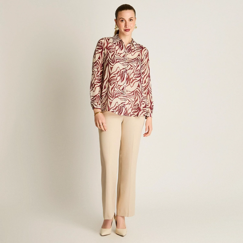 BLUSA CAMISERA BURDEO ESTAMPADA CON LUREX - 4