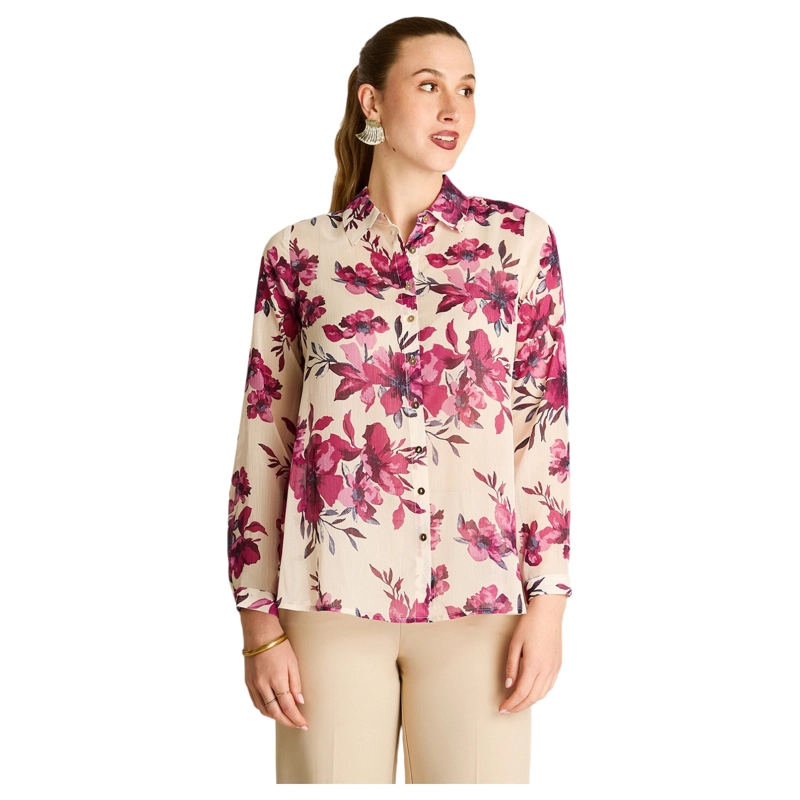 BLUSA CAMISERA ARENA ESTAMPADA CON LUREX - 1