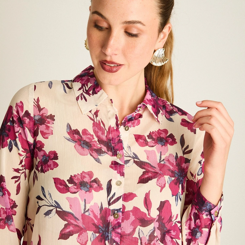 BLUSA CAMISERA ARENA ESTAMPADA CON LUREX - 3