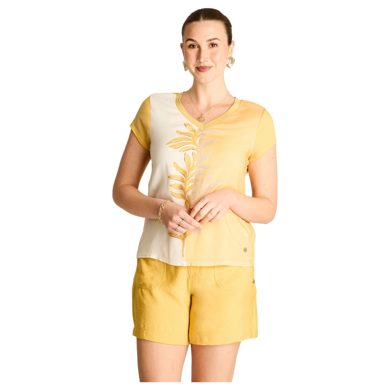 POLERA MOSTAZA MANGA CORTA MIX FABRIC PRINT FRONTAL Amarillo XS