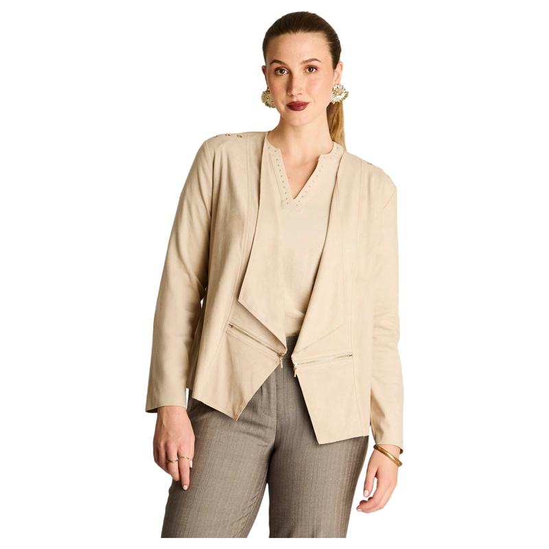 CHAQUETA SUEDE MUJER ASIME TRICA BEIGE MANGA LARGA - 1