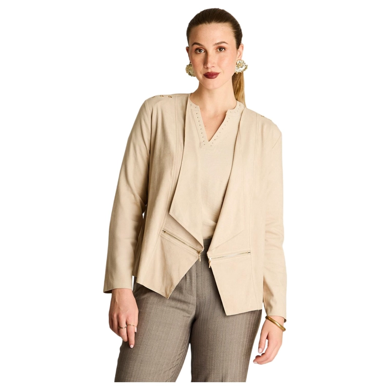 CHAQUETA SUEDE MUJER ASIME TRICA BEIGE MANGA LARGA - 1
