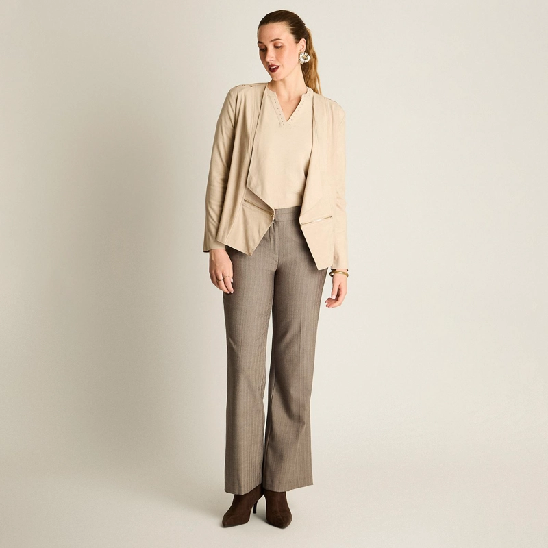 CHAQUETA SUEDE MUJER ASIME TRICA BEIGE MANGA LARGA - 4