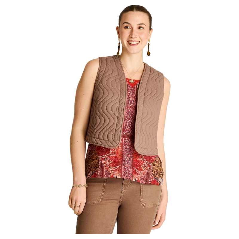 CHAQUETA TAUPE SIN MANGAS CON DISEÑO QUILT - 1
