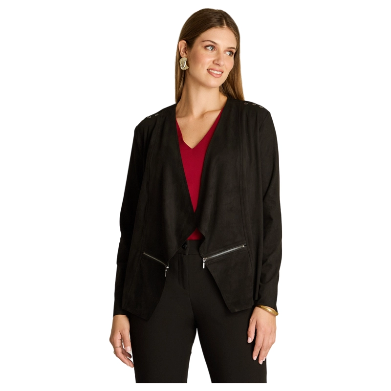 CHAQUETA SUEDE MUJER DISEÑO ASIME TRICO NEGRA MANGA LARGA - 1