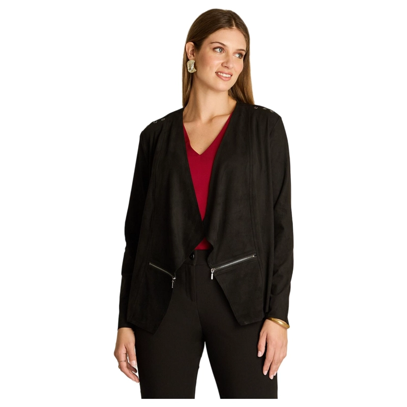 CHAQUETA SUEDE MUJER DISEÑO ASIME TRICO NEGRA MANGA LARGA - 1