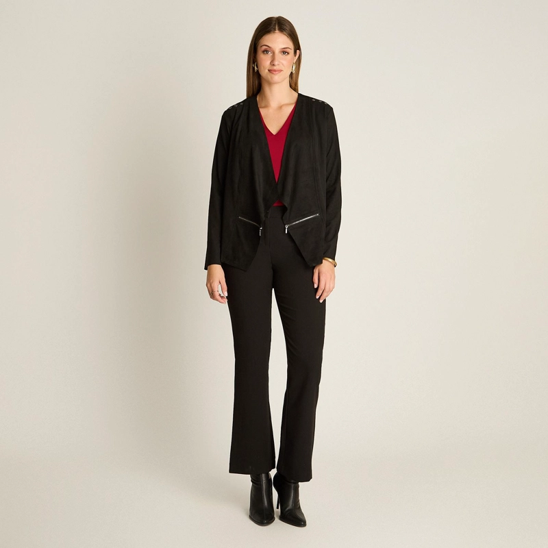 CHAQUETA SUEDE MUJER DISEÑO ASIME TRICO NEGRA MANGA LARGA - 4