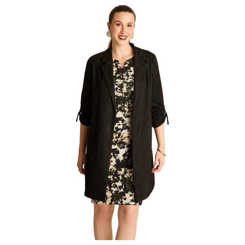 CHAQUETA SUEDE MUJER MANGA ROLL UP CON BOLSILLOS NEGRA - 1