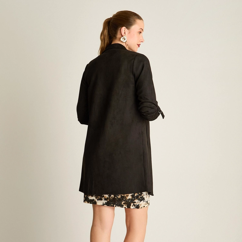 CHAQUETA SUEDE MUJER MANGA ROLL UP CON BOLSILLOS NEGRA - 2