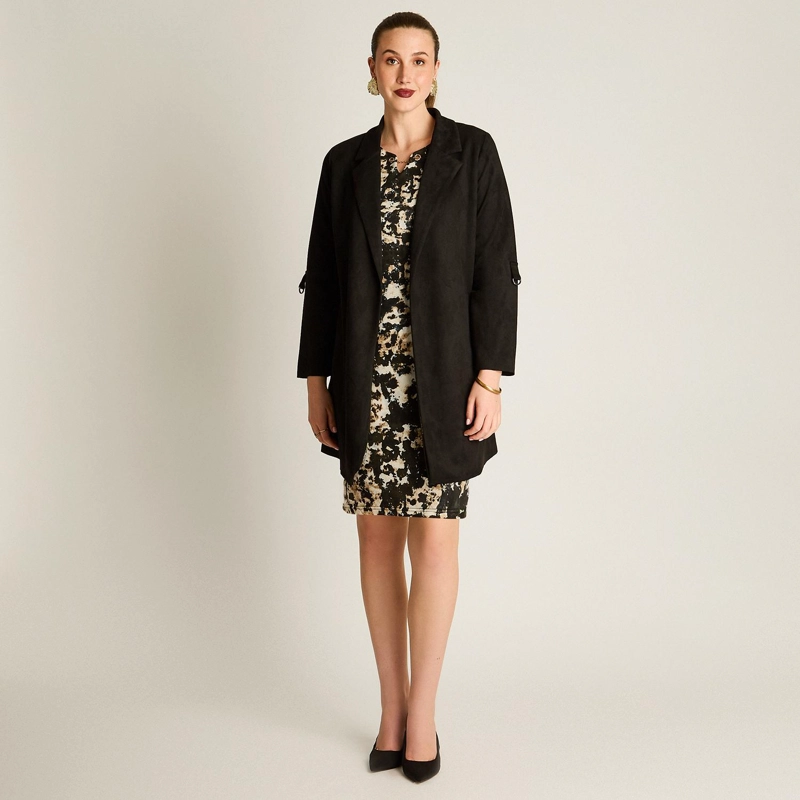 CHAQUETA SUEDE MUJER MANGA ROLL UP CON BOLSILLOS NEGRA - 4