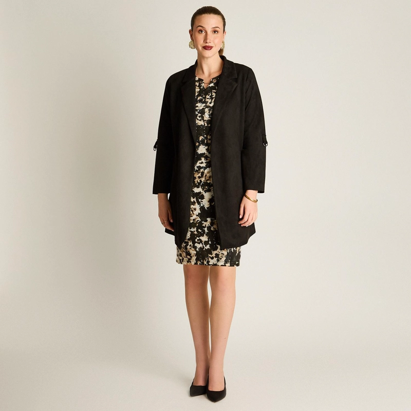 CHAQUETA SUEDE MUJER MANGA ROLL UP CON BOLSILLOS NEGRA - 4