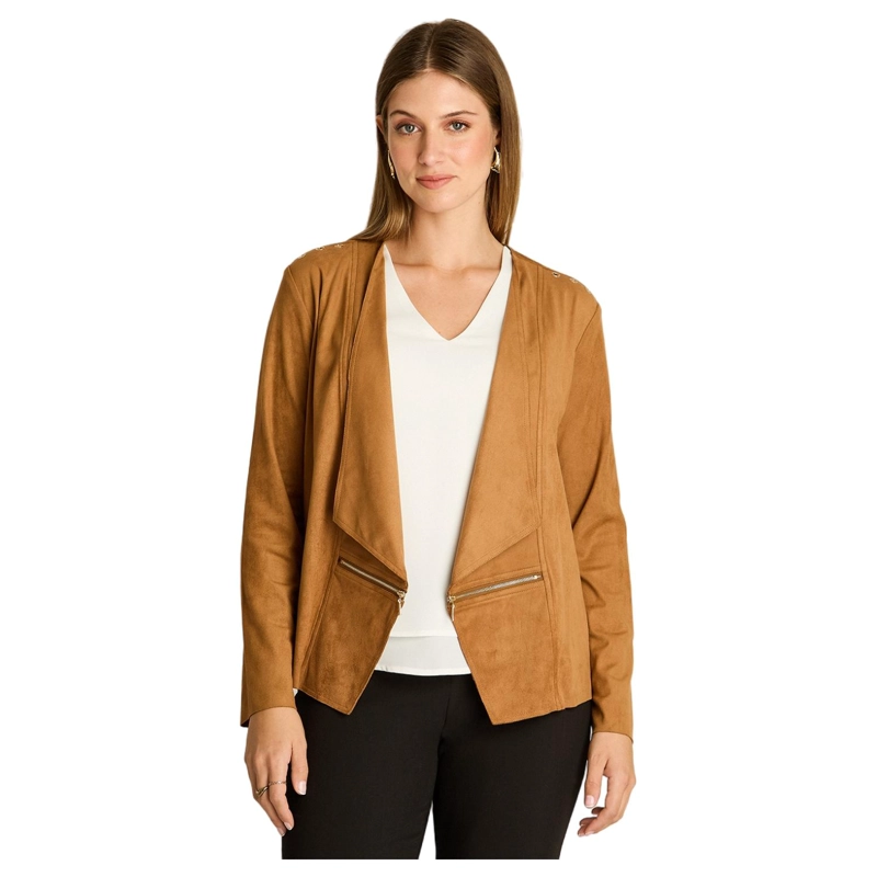 CHAQUETA SUEDE MUJER ASIME TRICA CAMEL MANGA LARGA - 1