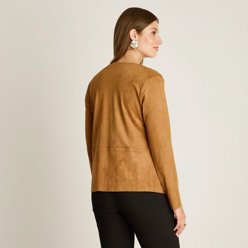 CHAQUETA SUEDE MUJER ASIME TRICA CAMEL MANGA LARGA - 2