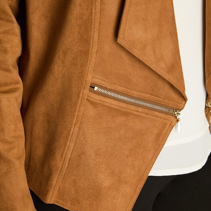 CHAQUETA SUEDE MUJER ASIME TRICA CAMEL MANGA LARGA - 3