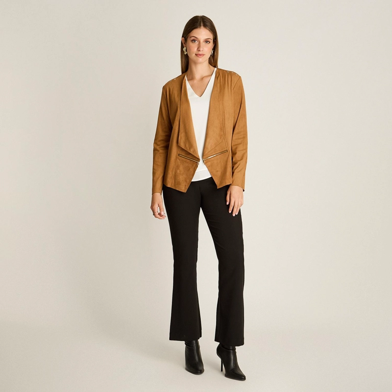 CHAQUETA SUEDE MUJER ASIME TRICA CAMEL MANGA LARGA - 4