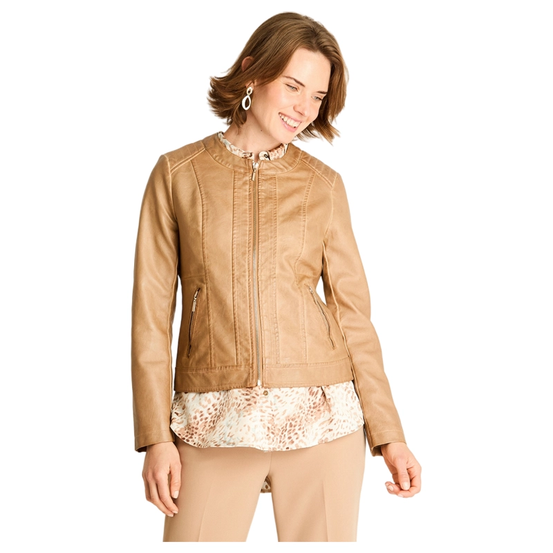 CHAQUETA ECOCUERO CAMEL CON CIERRE - 1