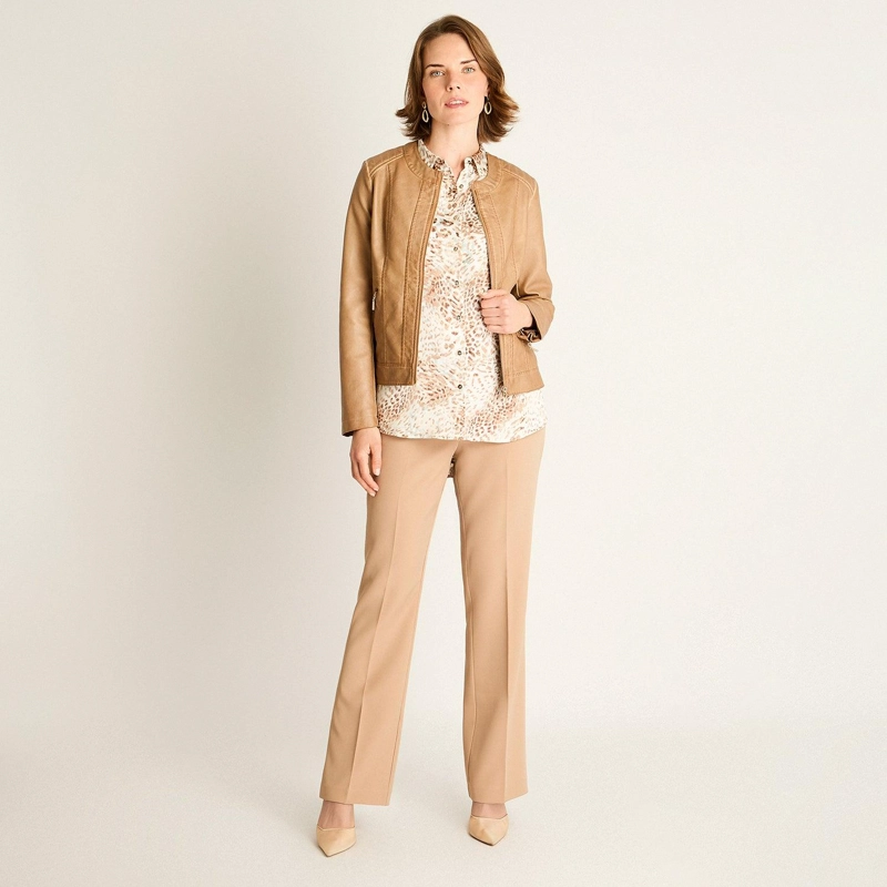 CHAQUETA ECOCUERO CAMEL CON CIERRE - 4
