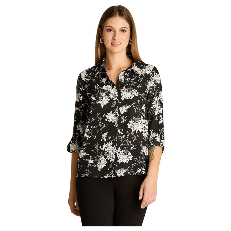 BLUSA CAMISERA GEORGETTE ESTAMPADA BASICA - 1