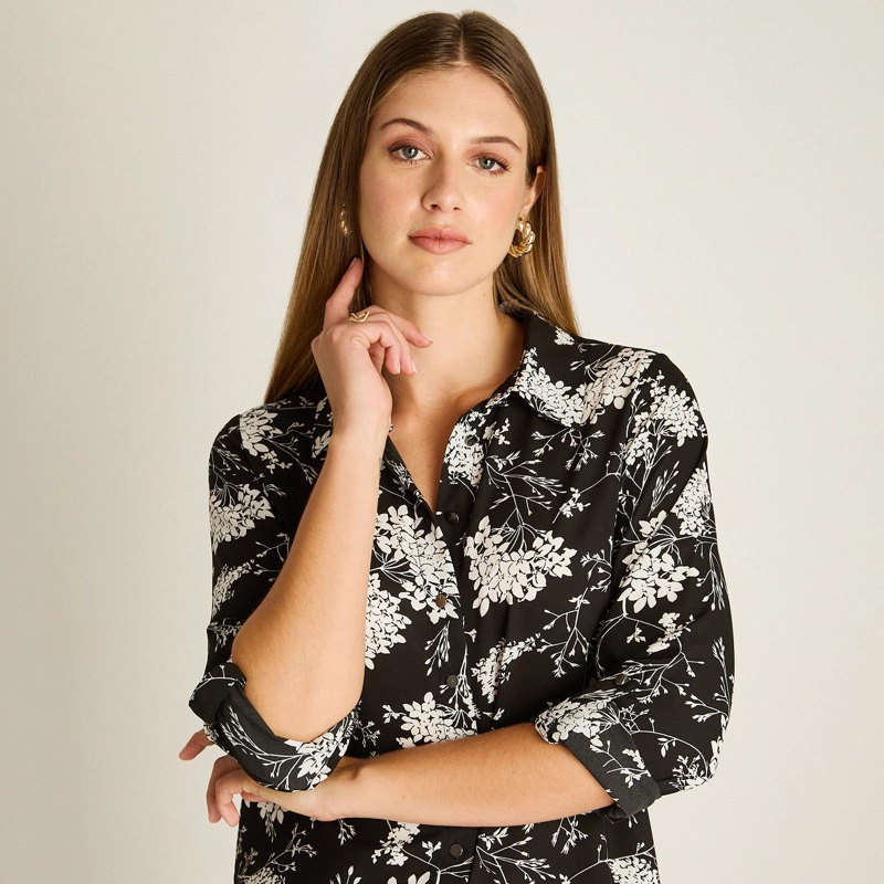 BLUSA CAMISERA GEORGETTE ESTAMPADA BASICA - 3