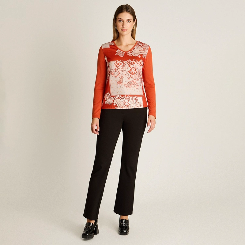 POLERA LANILLA TERRACOTA ESTAMPADA ESCOTE V - 4