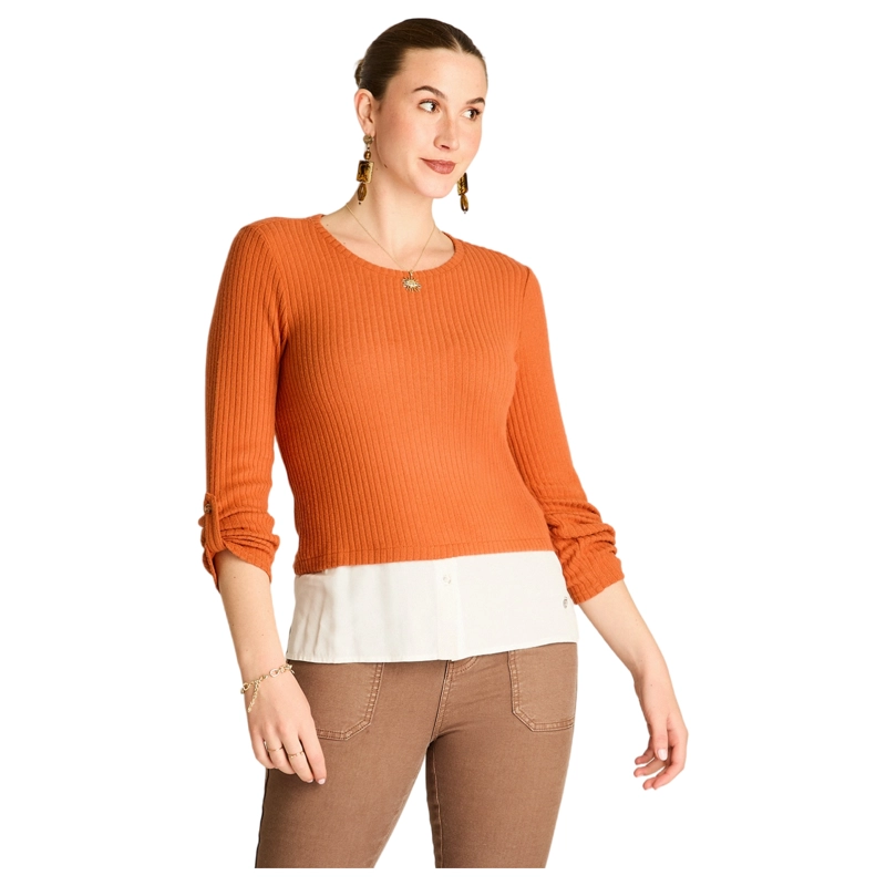 POLERA DE LANILLA TERRACOTA MANGA LARGA CON ROLL UP - 1