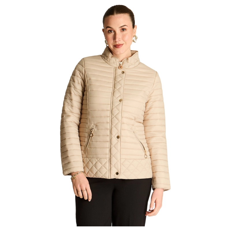 PARKA BEIGE ACOLCHADA MANGA LARGA CON BOLSILLOS CON CIERRE - 1