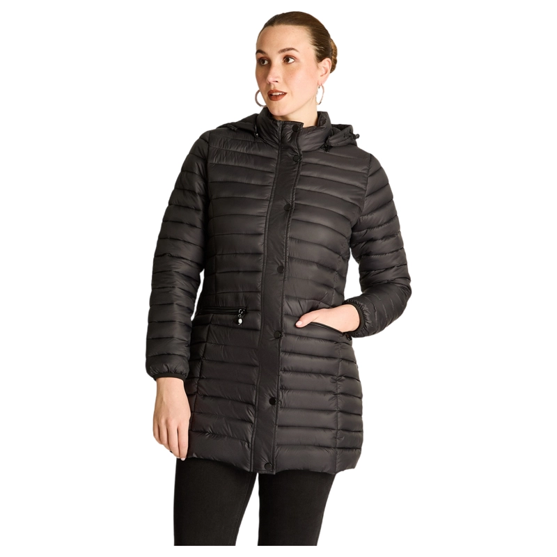 PARKA LARGA NEGRA CON DISEÑO QUILTED Y GORRO DESMONTABLE - 1