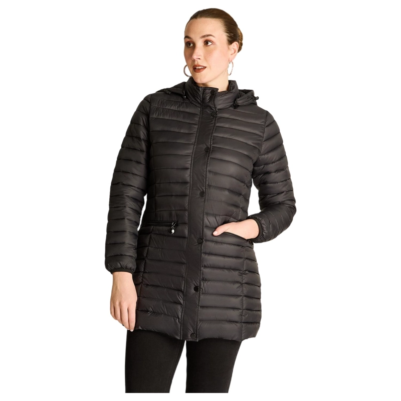 PARKA LARGA NEGRA CON DISEÑO QUILTED Y GORRO DESMONTABLE - 1
