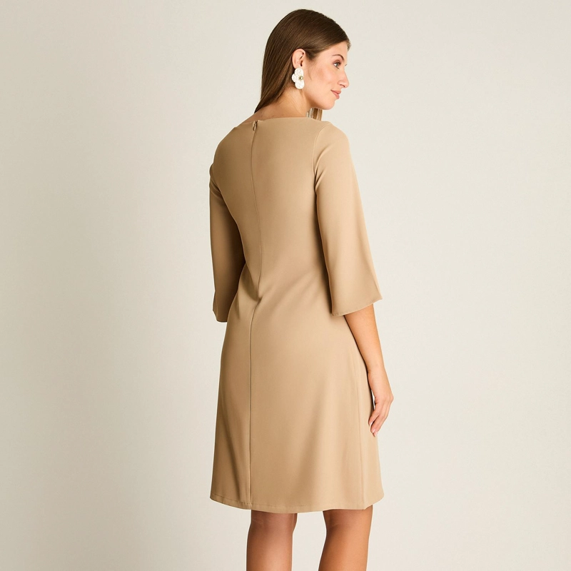 VESTIDO MIDI CAMEL MANGA 3/4 CLASICO - 2