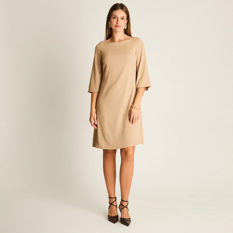 VESTIDO MIDI CAMEL MANGA 3/4 CLASICO - 4