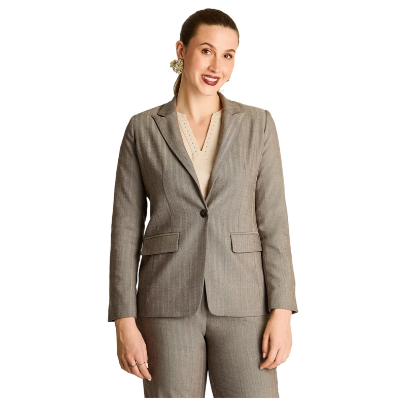 BLAZER GRIS CLASICO CON BOLSILLOS Y SOLAPA - 1