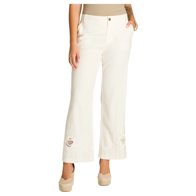 PANTALON PALAZZO CRUDO CON BORDADO EN BASTA - 1