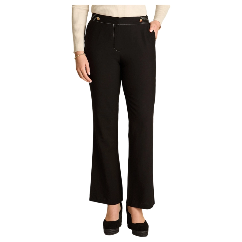 PANTALON NEGRO PALAZZO FORMAL TELA LIVIANA - 1