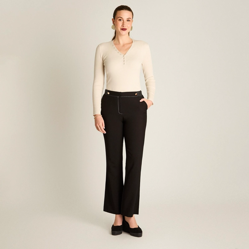 PANTALON NEGRO PALAZZO FORMAL TELA LIVIANA - 4