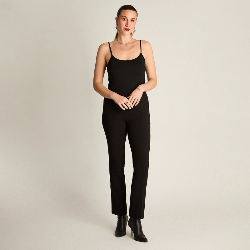 PANTALON NEGRO BASICO RECTO CON PRETINA ELASTICADA - 4