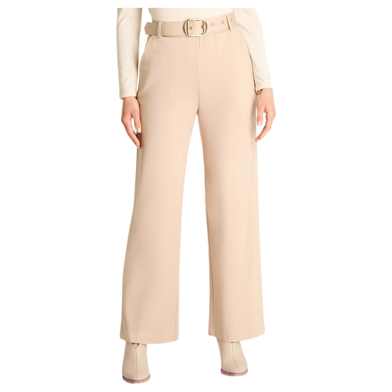 PANTALON FORMAL BEIGE CORTE RECTO CON CINTURON - 1