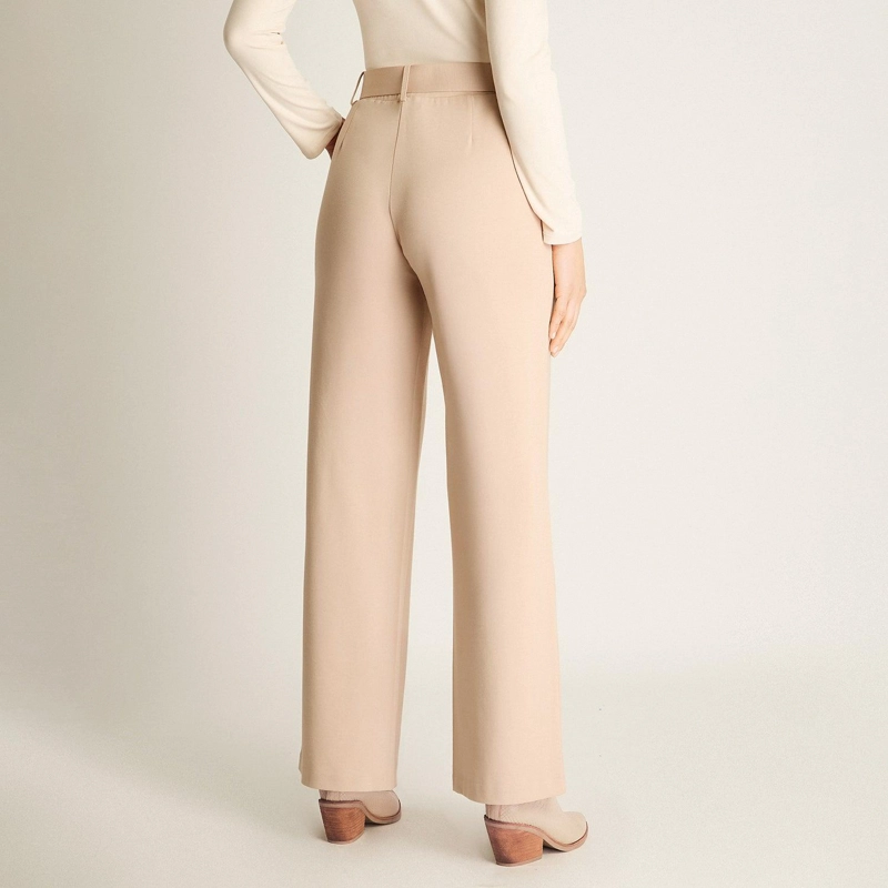 PANTALON FORMAL BEIGE CORTE RECTO CON CINTURON - 2