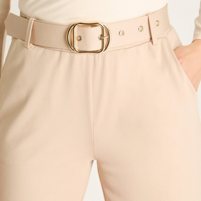 PANTALON FORMAL BEIGE CORTE RECTO CON CINTURON - 3