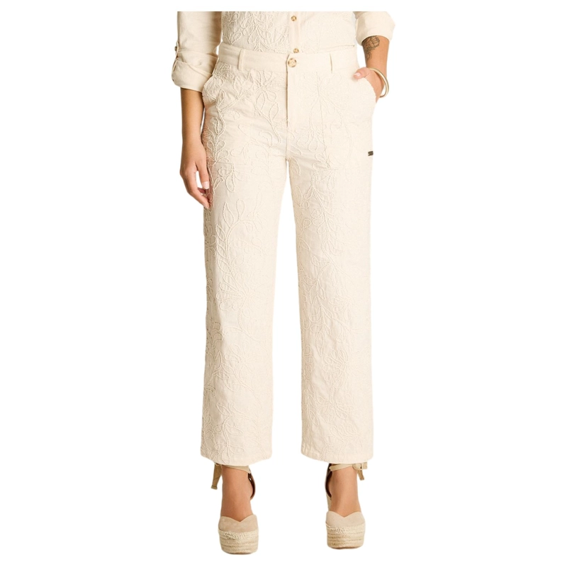 PANTALON RECTO ARENA BORDADO CON BOLSILLOS - 1
